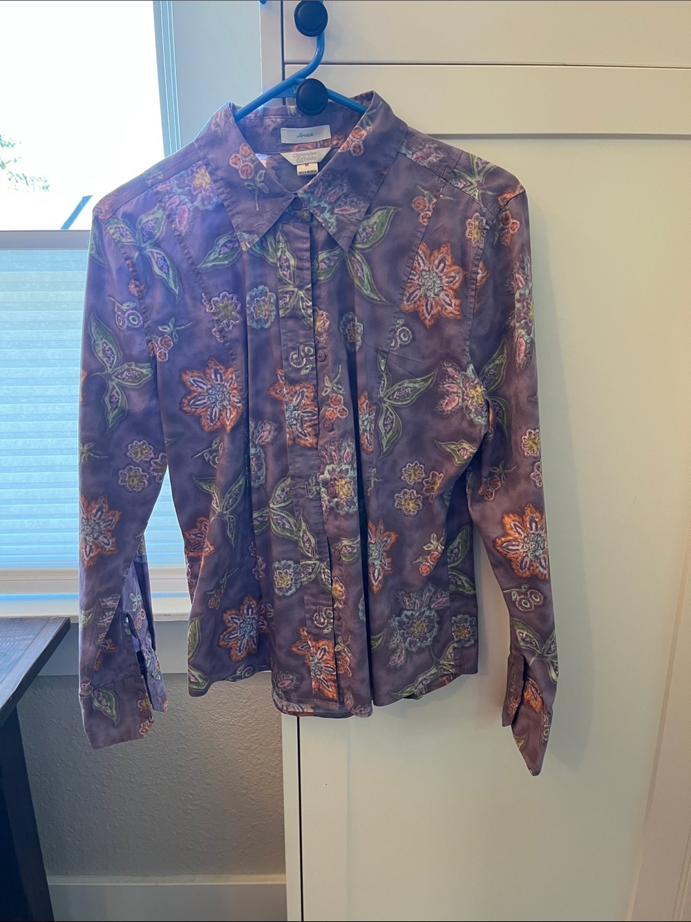 Christopher & Banks Purple Floral Button-Down Shirt
